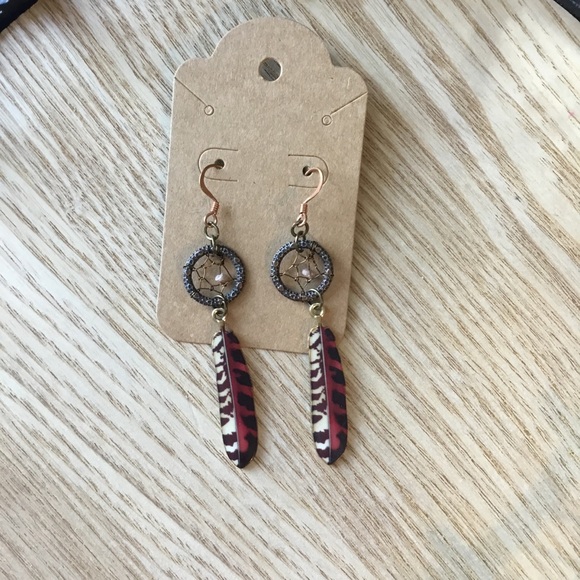 Hand Crafted Bohemian Dream Catcher Diamond Earrings w/ Falcon Feather Charms - Picture 11 of 12